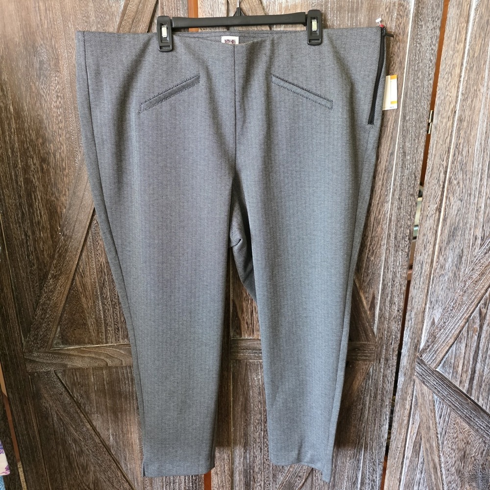 Anne Klein Pants Women's Size 24W Black & Gray Herringbone Stretch‎ Tapered Leg